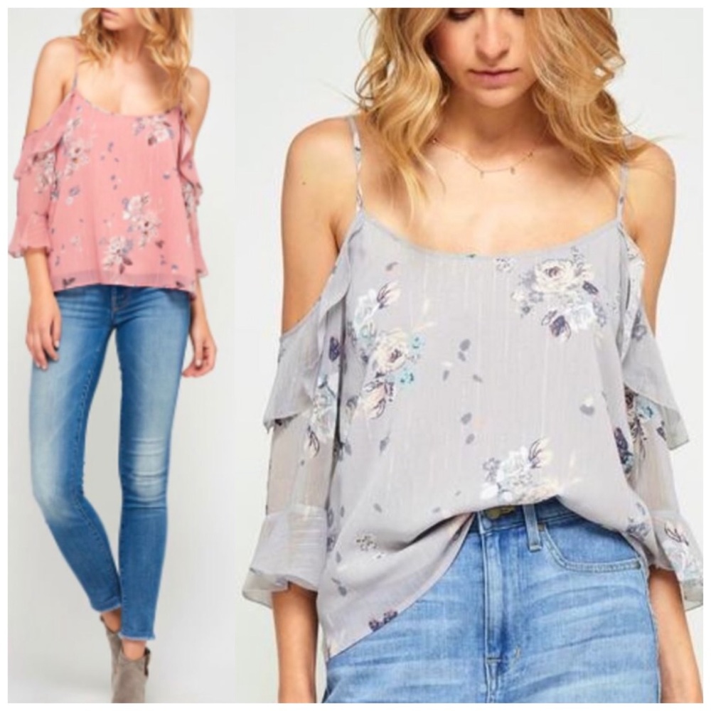 Gentle Fawn Pink Floral Cold Shoulder Top Size S